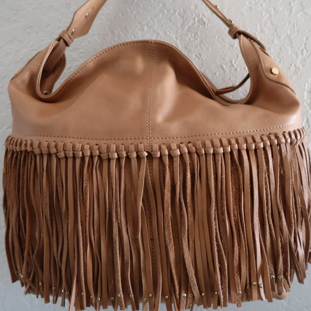 American Leather Co. Fringe Lilly Ziptop Hobo Bag Nutmeg NEW - Picture 4 of 6